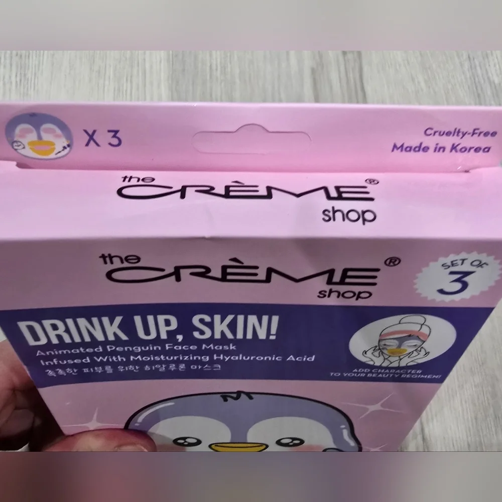 The Crème Shop Face Mask Drink Up Skin Hyaluronic Acid Penguin Korean Beauty 3x